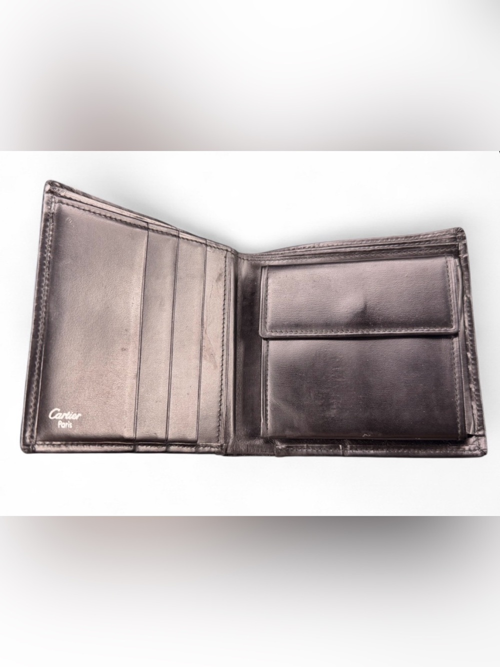 Authentic Cartier Black Leather Bifold Wallet w/ Coin Pocket & Authenticity Card - Picture 5 of 5